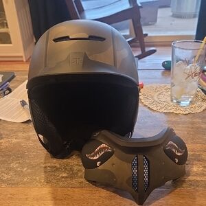 RuRoc UK.  Matte Black Helmet with Removable Face Guard